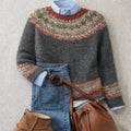 Women's Fair Isle Nordic Knit Crewneck Sweater - Gray