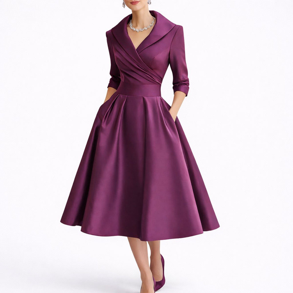 Women's Fall Wedding Guest Dresses A-Line Midi Wrap Dress - Purple