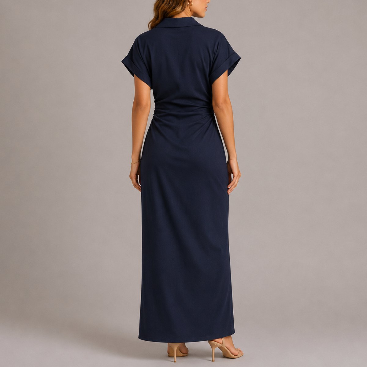 Women's Fall Wedding Guest Maxi Dress Button-Down Ruched Shirt