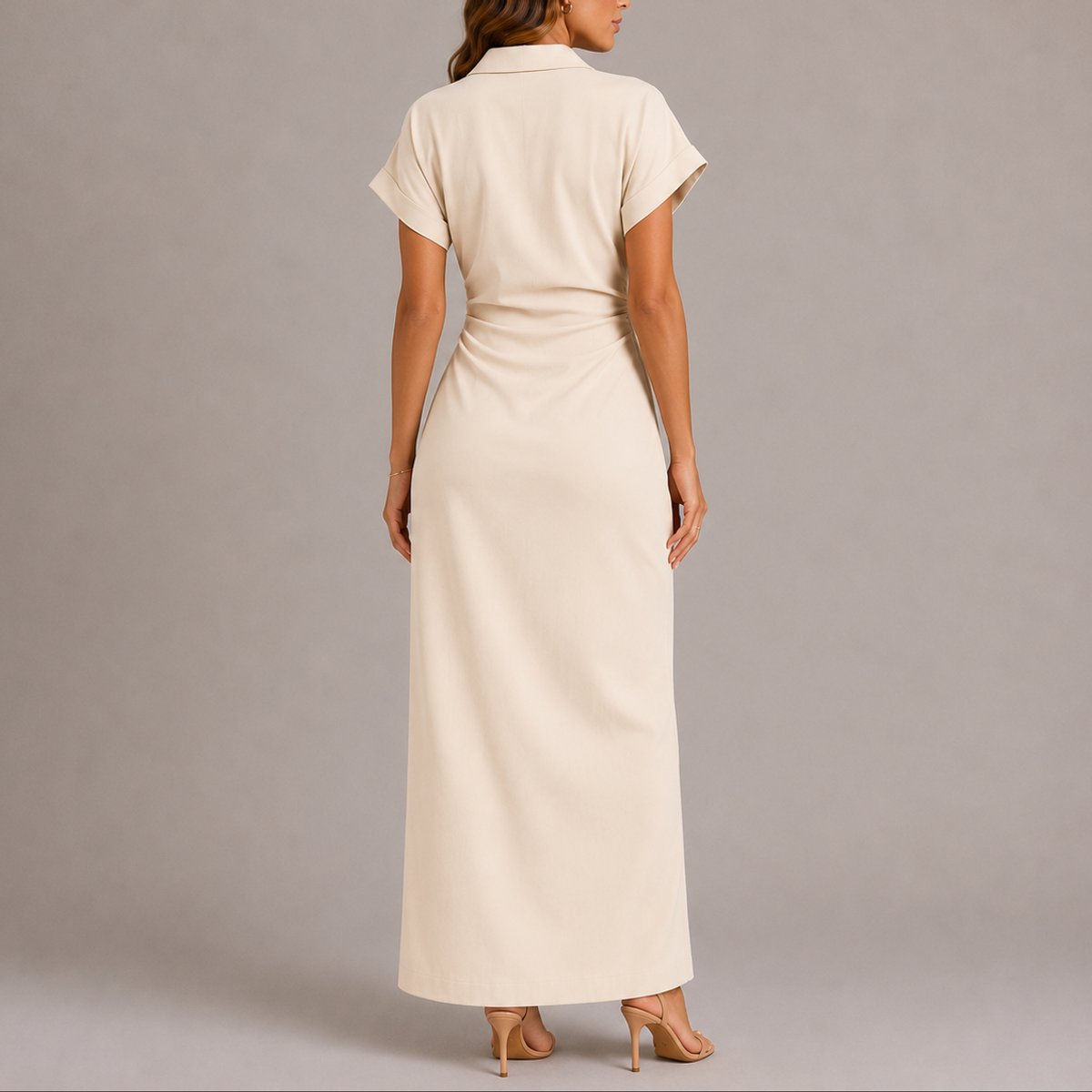 Women's Fall Wedding Guest Maxi Dress Button-Down Ruched Shirt