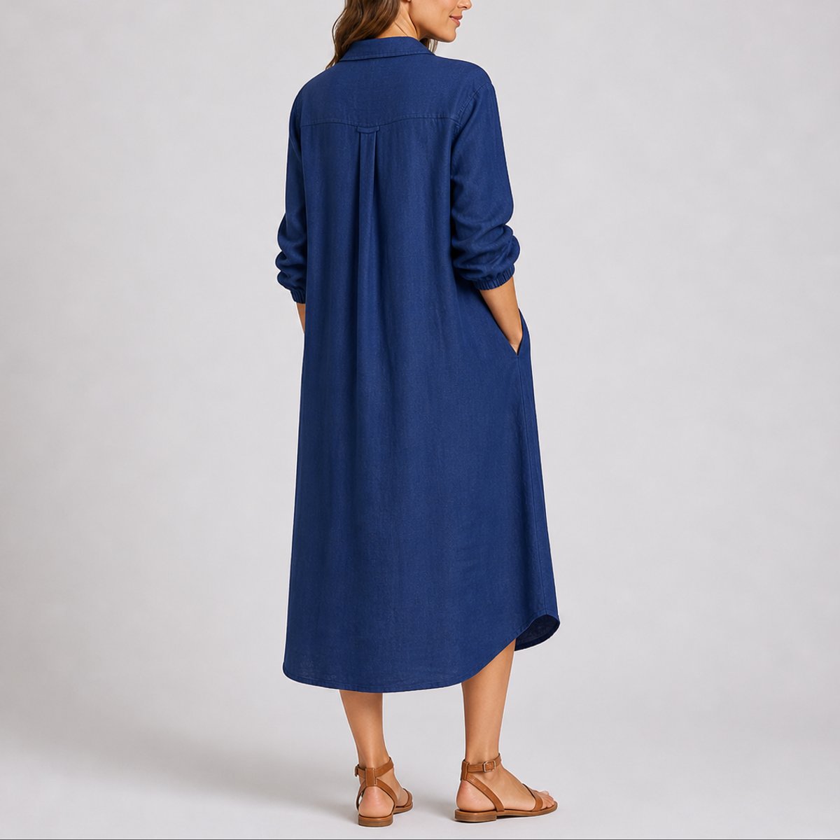 Women's Fall Wedding Guest Midi Dress Button-Front Long Sleeve