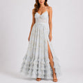 Women's Floral Corset Fall Wedding Guest Maxi Dress Ruffled - Blue