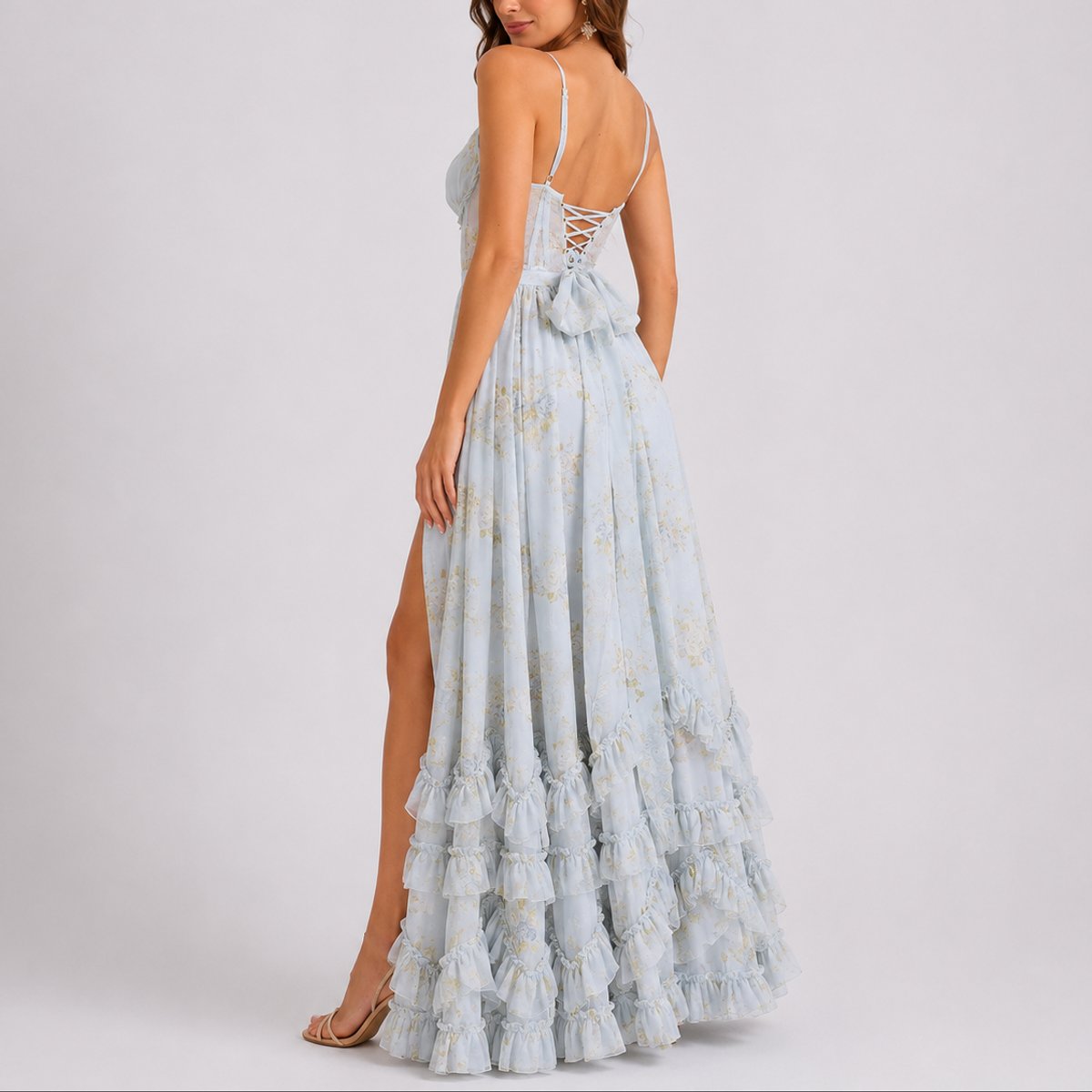 Women's Floral Corset Fall Wedding Guest Maxi Dress Ruffled