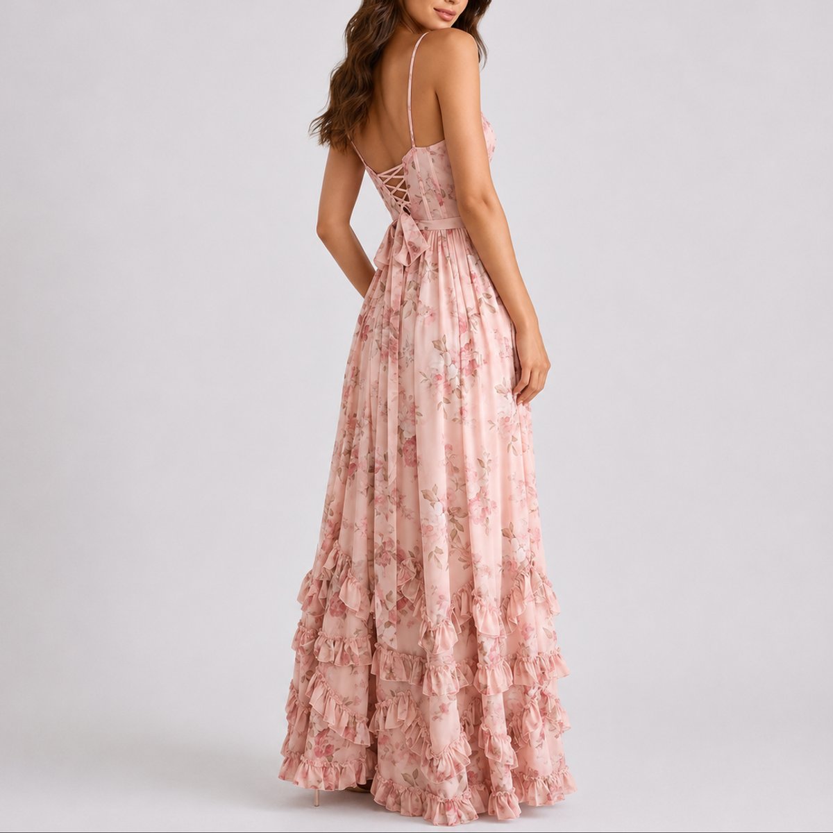 Women's Floral Corset Fall Wedding Guest Maxi Dress Ruffled