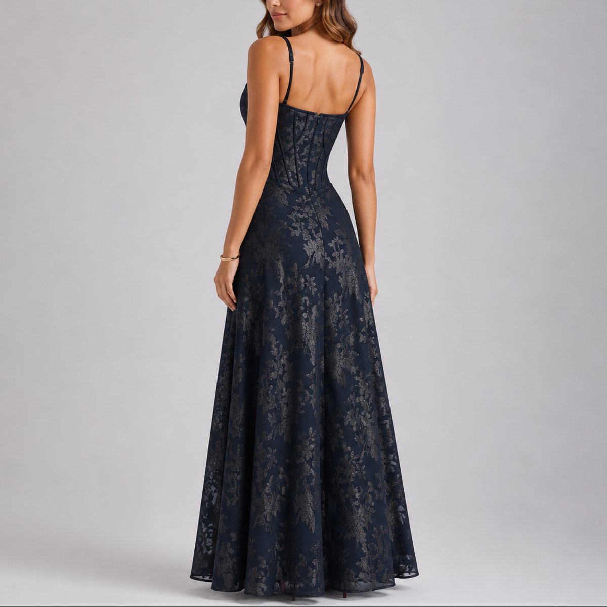 Women's Floral Corset Maxi Fall Wedding Guest Dresses Spaghetti Strap