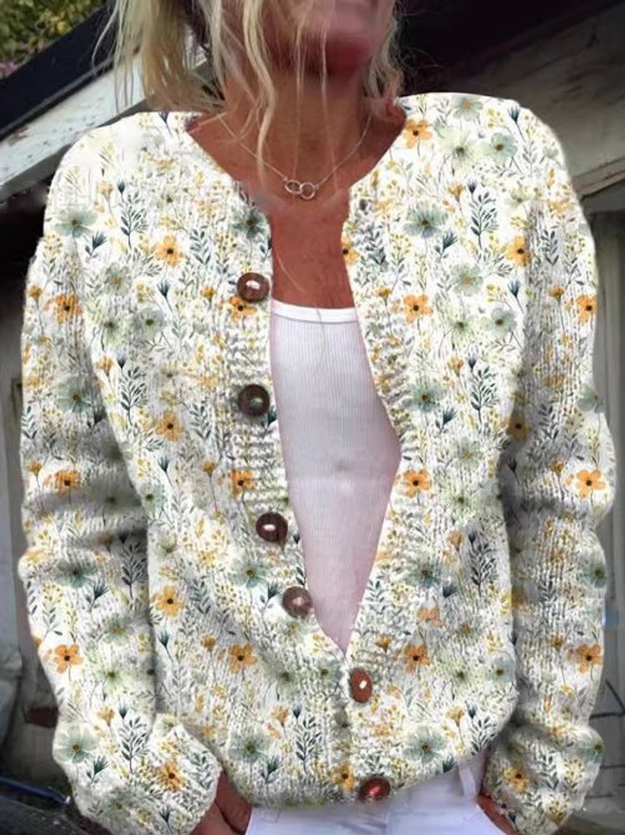 Women's Floral Knit Button-Front Cardigan Sweater - Style 2