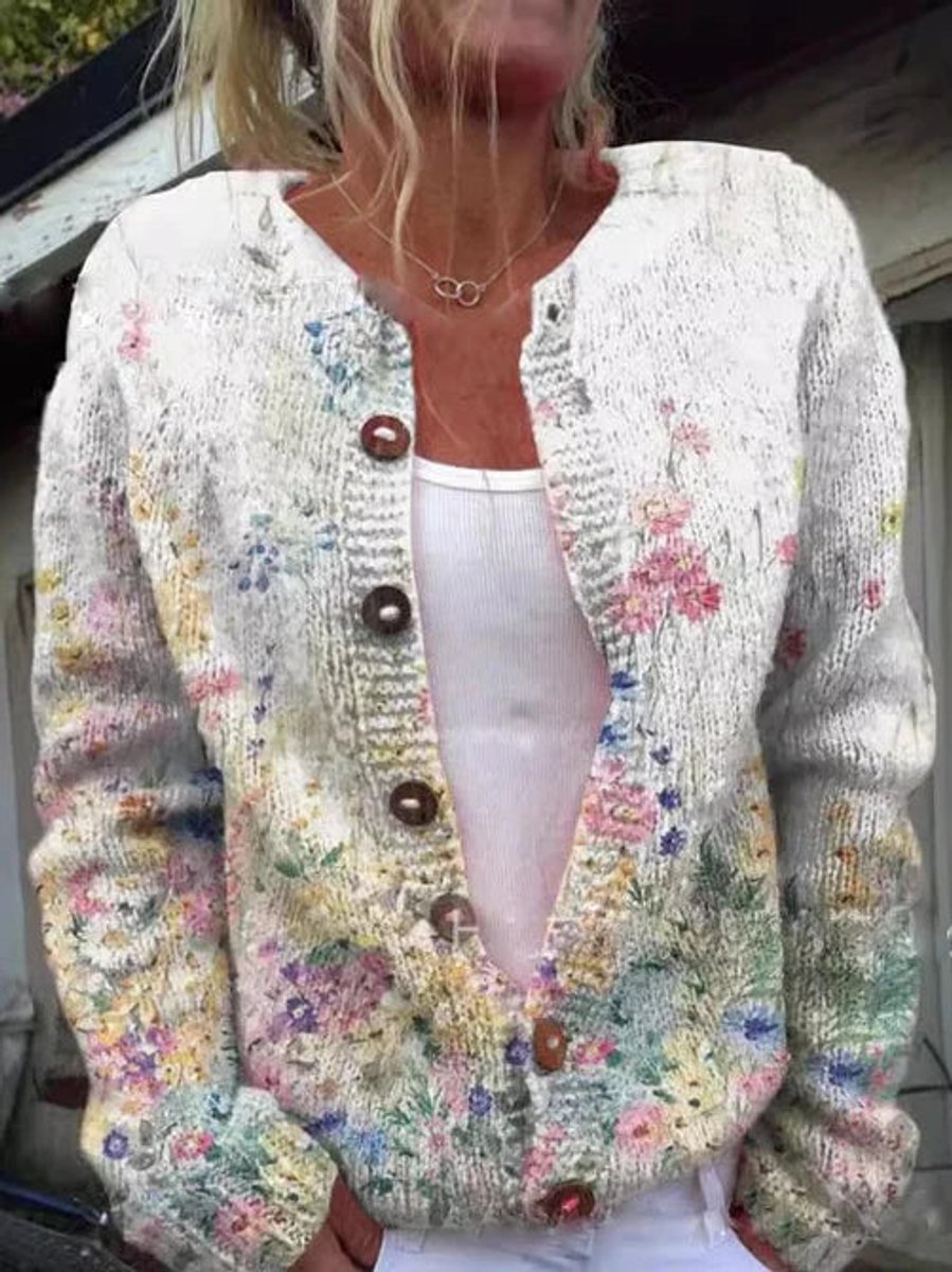 Women's Floral Knit Button-Front Cardigan Sweater - Style 4