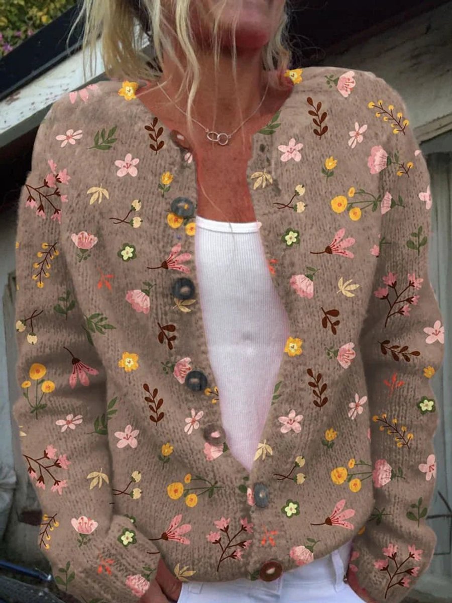Women's Floral Knit Button-Front Cardigan Sweater - Style 5