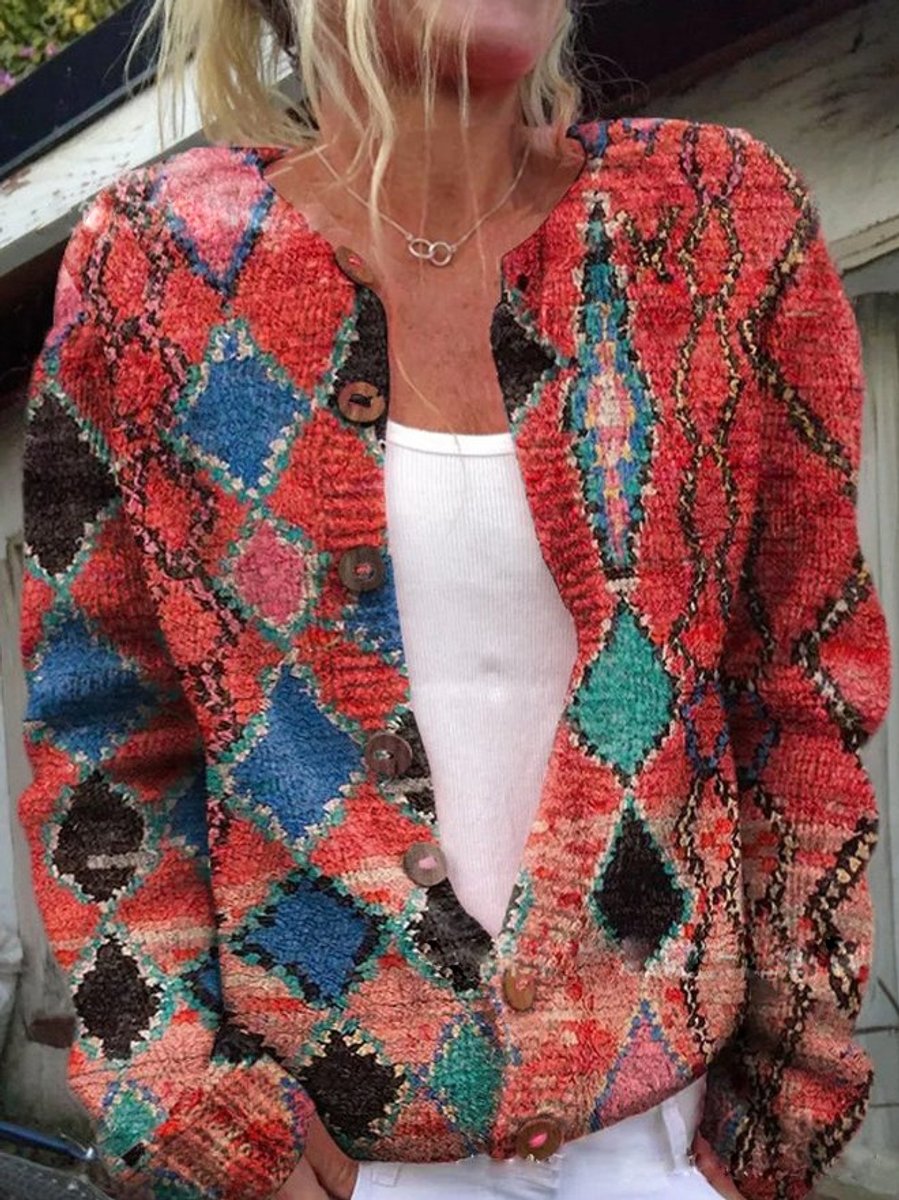 Women's Floral Knit Button-Front Cardigan Sweater - Style 7