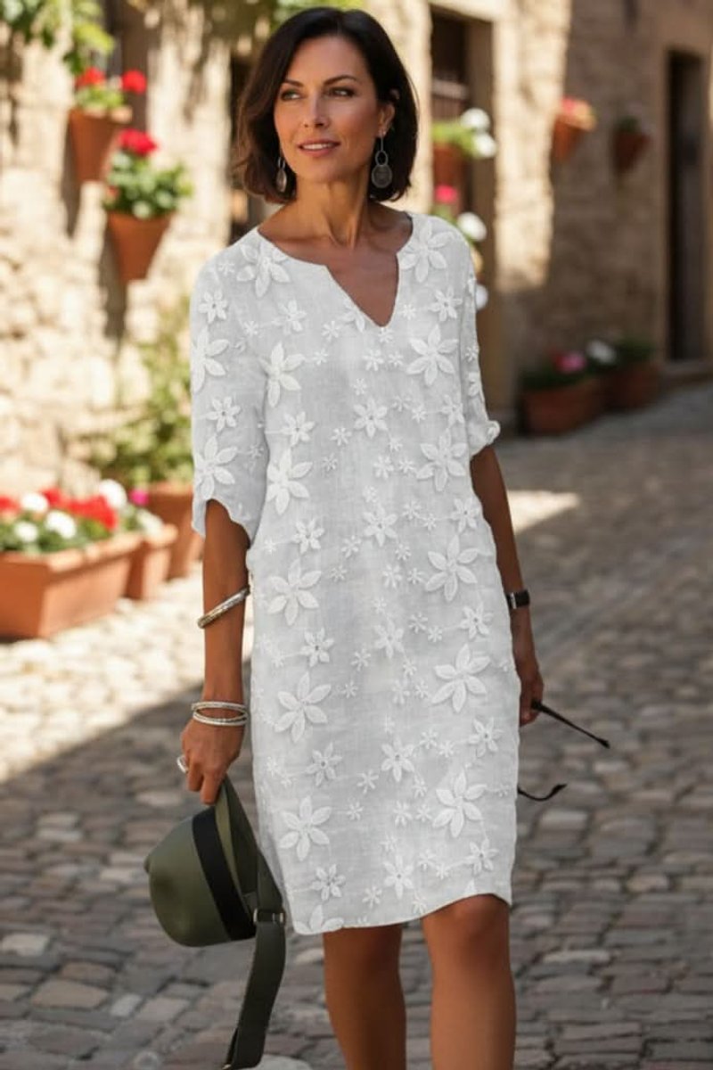 Women's Floral Lace V-Neck Midi Evening Gown Dress