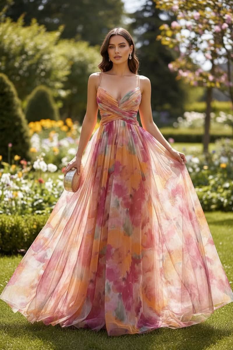 Women's Floral Maxi Cocktail Dress Sleeveless V-Neck A-Line