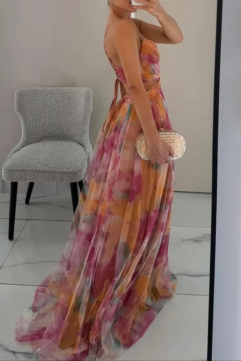 Women's Floral Maxi Cocktail Dress Sleeveless V-Neck A-Line