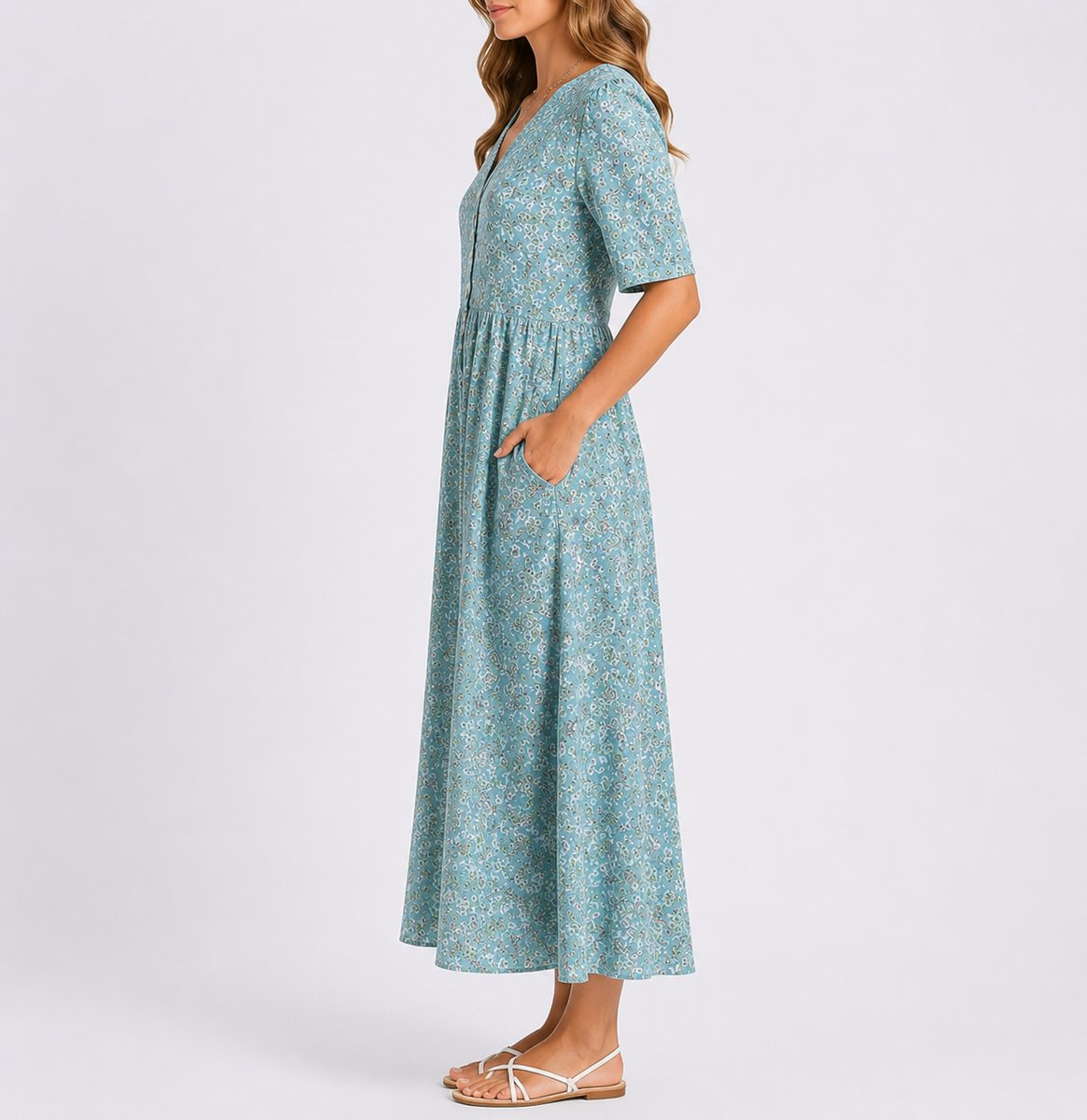 Women's Floral Midi Fall Wedding Guest Dress Half-Sleeve A-Line