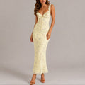 Women's Floral Ruffle-Strap Fitted Maxi Fall Wedding Guest Dress - Yellow