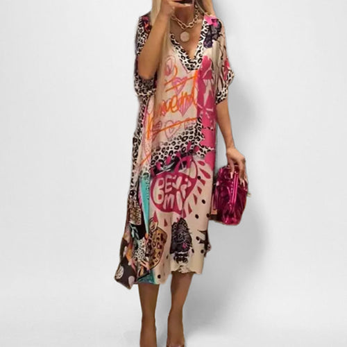 Women's Graphic Print V-Neck Relaxed Swing Tunic Dress