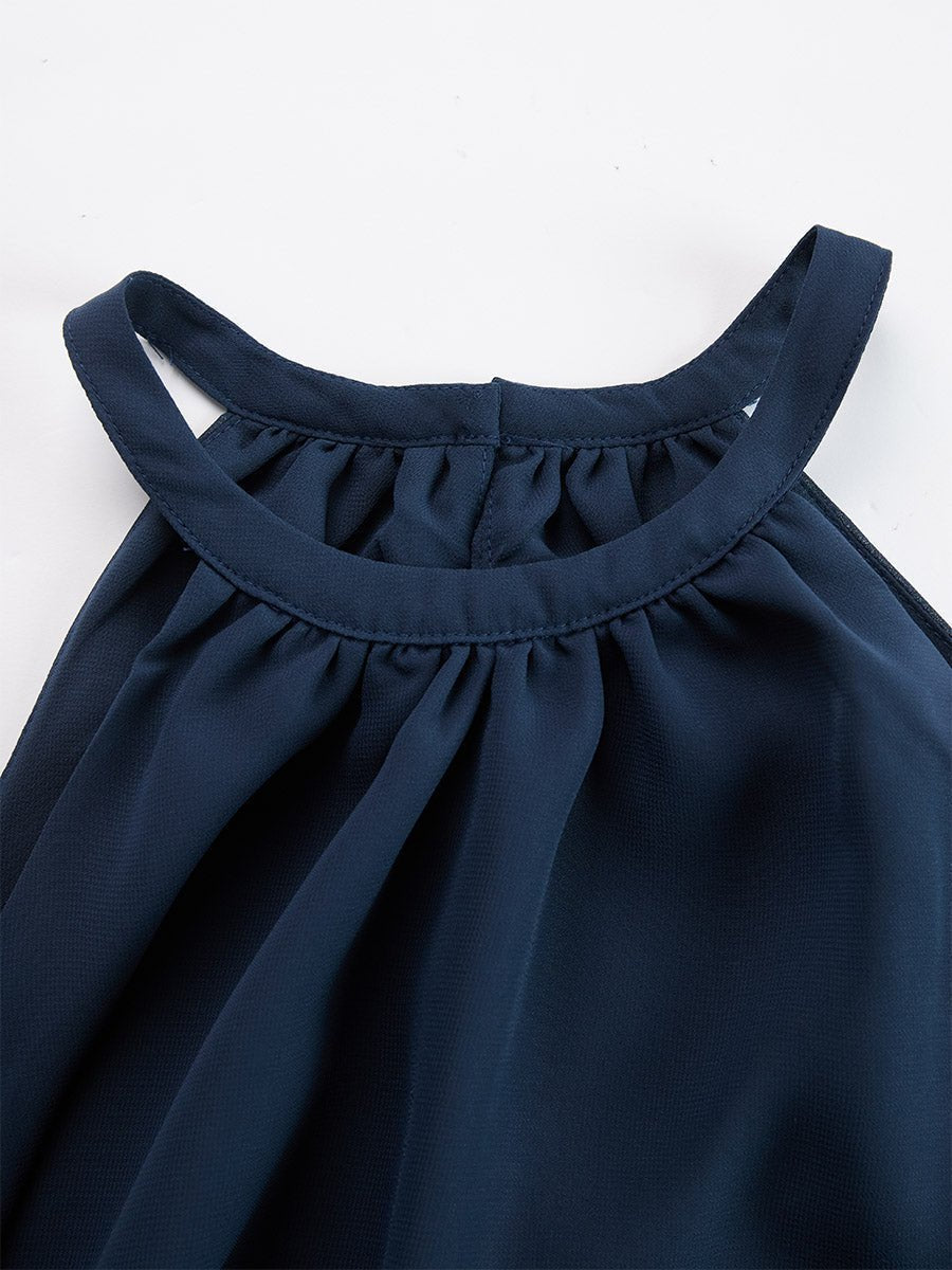 Women's Halter Neck Ruffled Chiffon Blouse Wide-Leg Pants Two-Piece Set