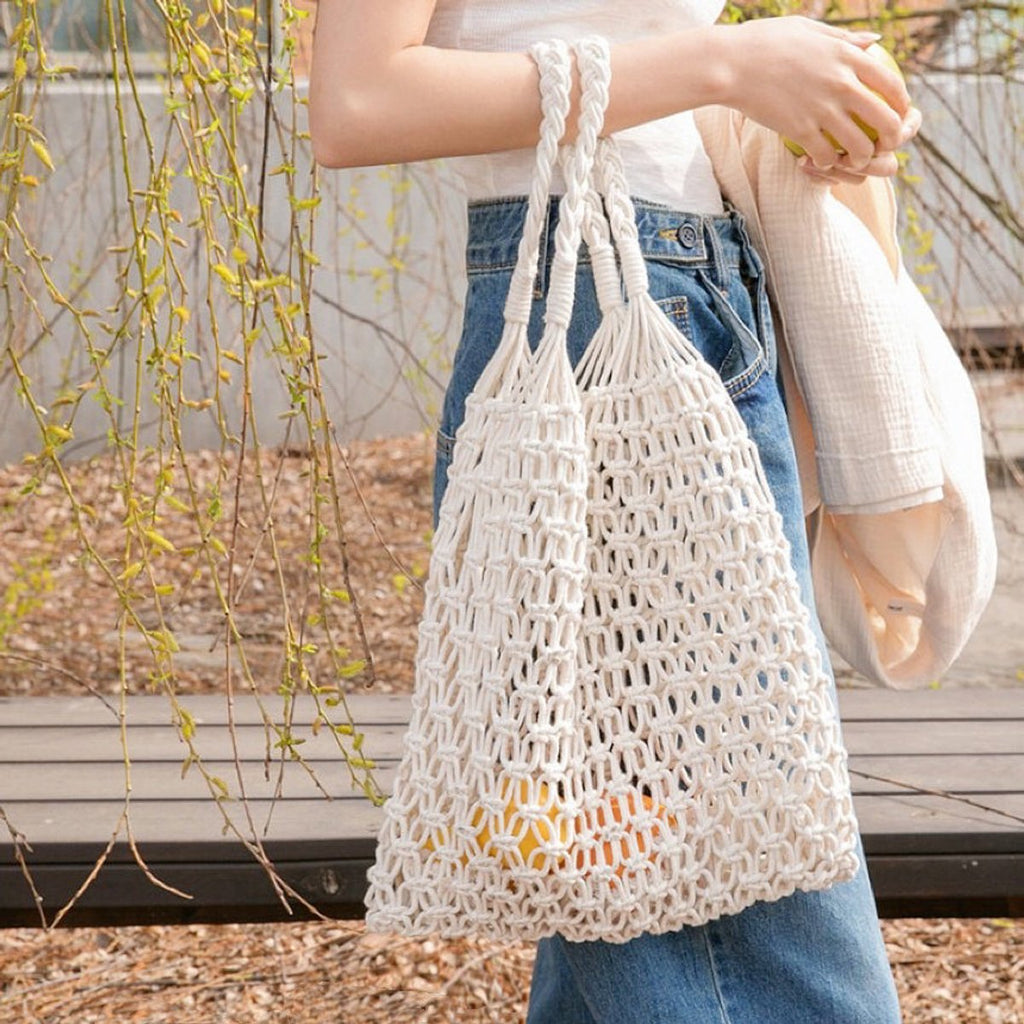 Women's Handwoven Macrame Cotton Market Tote Bag
