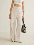 Women's High-Waist Asymmetric Wrap Front Wide Leg Pants - Apricot