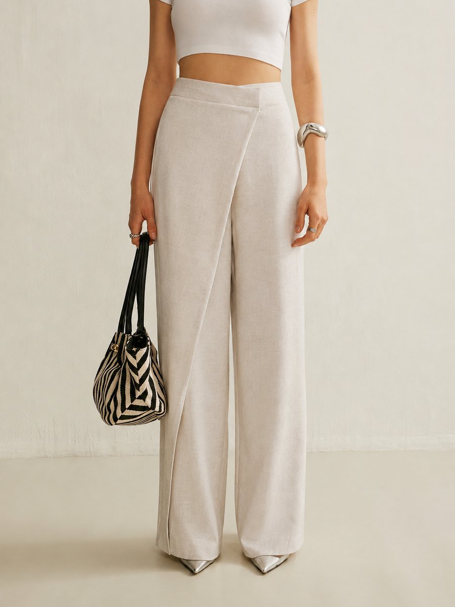Women's High-Waist Asymmetric Wrap Front Wide Leg Pants