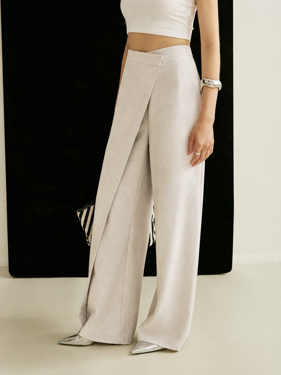 Women's High-Waist Asymmetric Wrap Front Wide Leg Pants