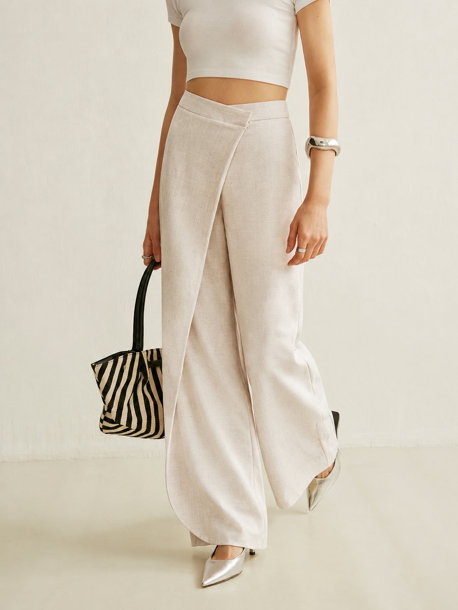 Women's High-Waist Asymmetric Wrap Front Wide Leg Pants