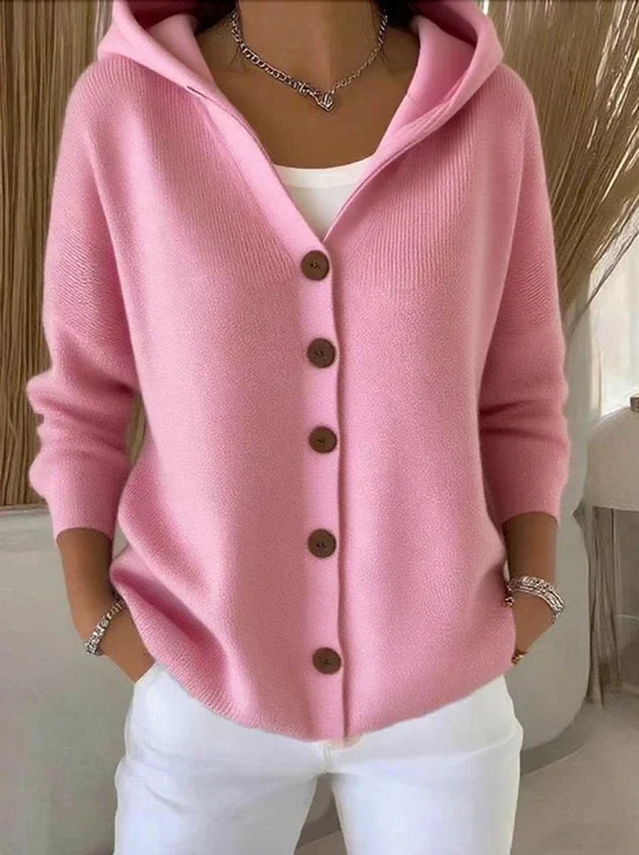 Women's Hooded Button-Front Relaxed-Fit Knit Cardigan - Pink