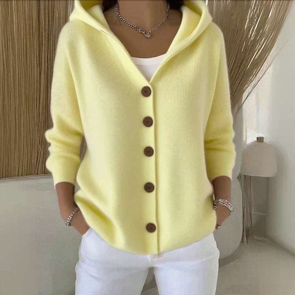 Women's Hooded Button-Front Relaxed-Fit Knit Cardigan - Yellow