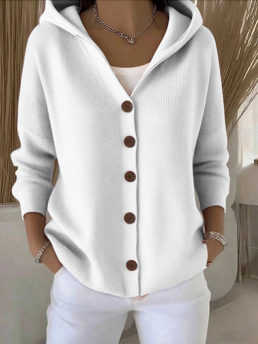 Women's Hooded Button-Front Relaxed-Fit Knit Cardigan - White