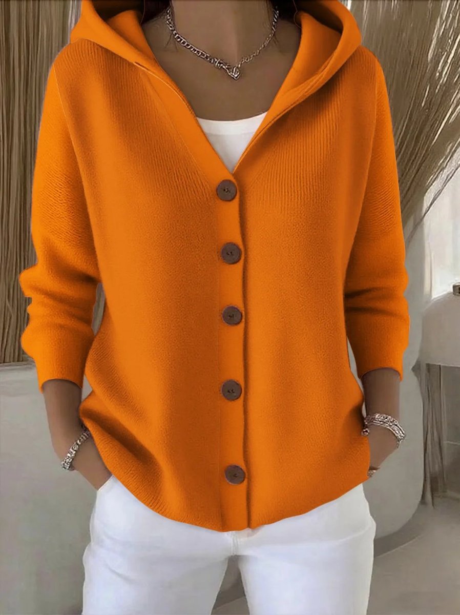 Women's Hooded Button-Front Relaxed-Fit Knit Cardigan - Orange