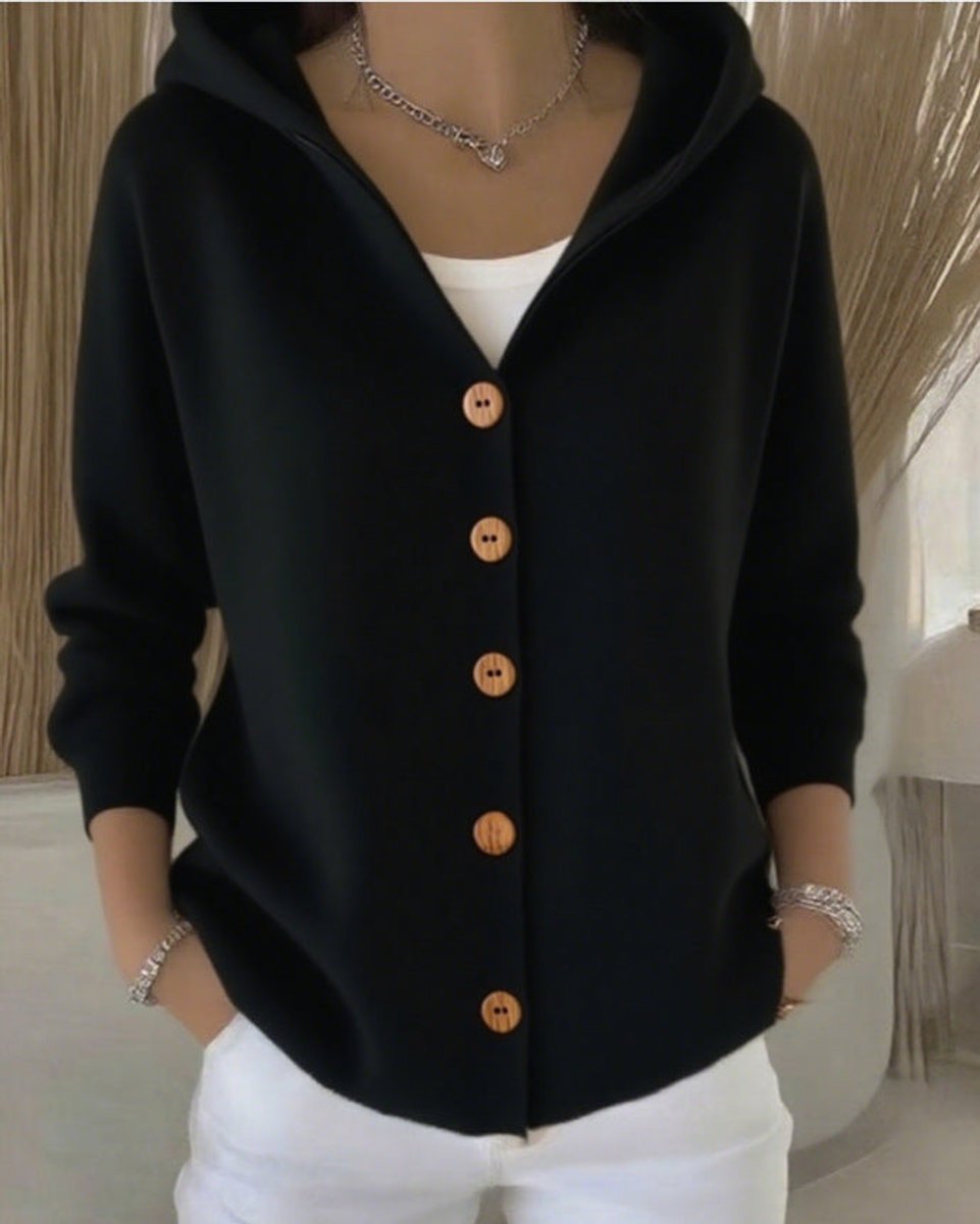 Women's Hooded Button-Front Relaxed-Fit Knit Cardigan - Black