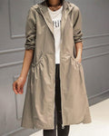 Women's Hooded Waterproof Long Trench Coat Zip-Up - Khaki