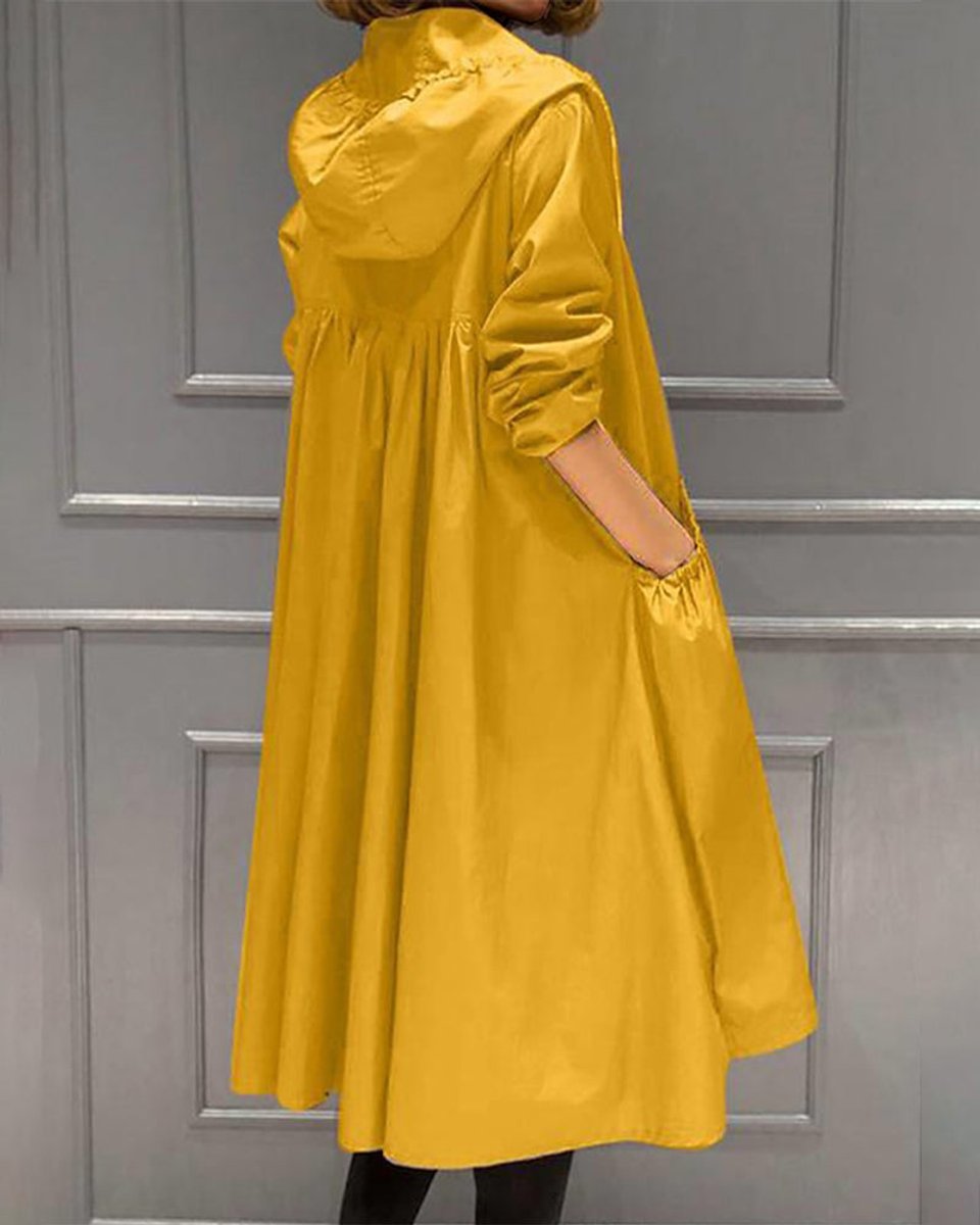 Women's Hooded Waterproof Long Trench Coat Zip-Up - Yellow