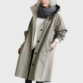 Women's Hooded Waterproof Relaxed-Fit Long Trench Coat - Grey