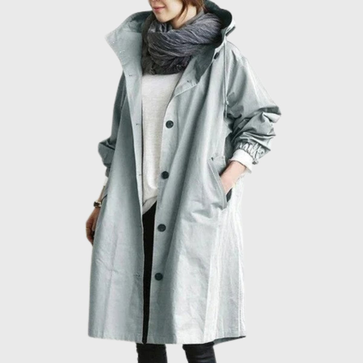 Women's Hooded Waterproof Relaxed-Fit Long Trench Coat - Light Blue