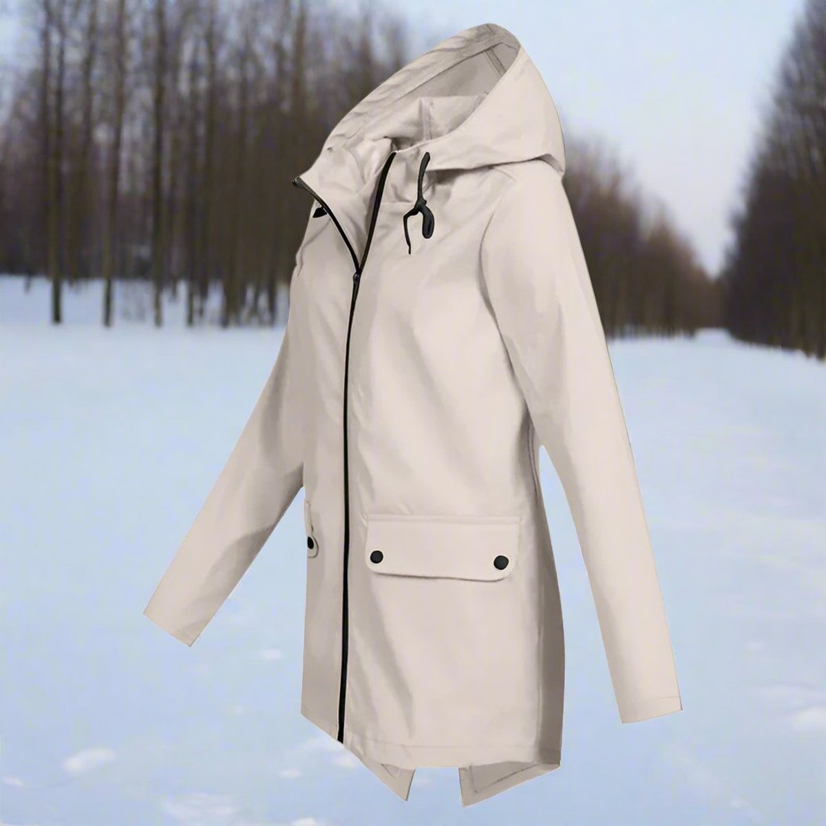 Women's Hooded Waterproof Zip-Up Rain Jacket with Pockets