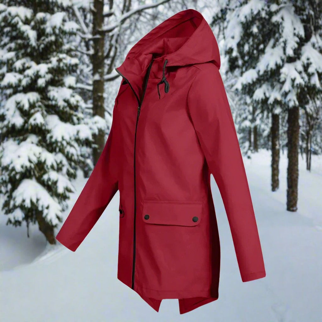 Women's Hooded Waterproof Zip-Up Rain Jacket with Pockets