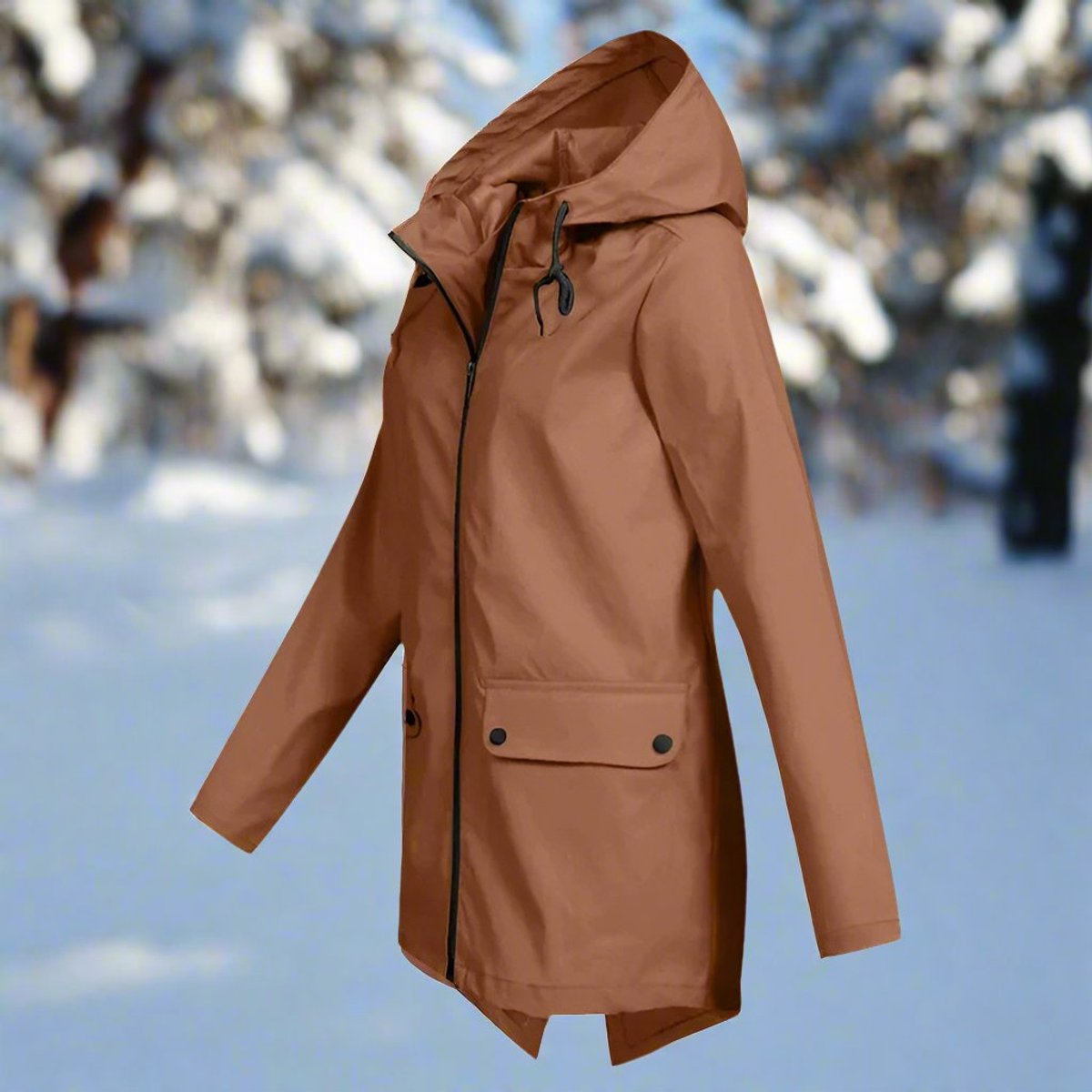 Women's Hooded Waterproof Zip-Up Rain Jacket with Pockets