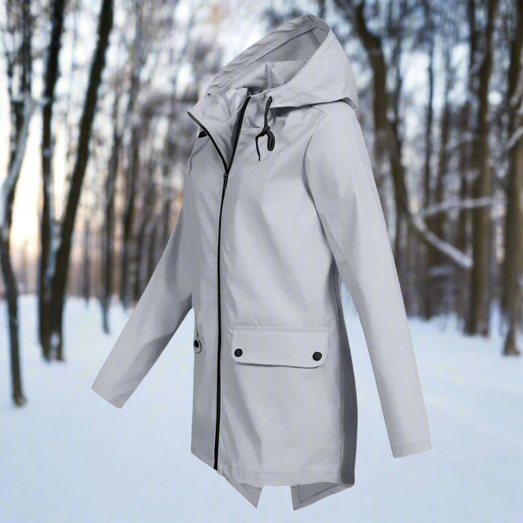 Women's Hooded Waterproof Zip-Up Rain Jacket with Pockets