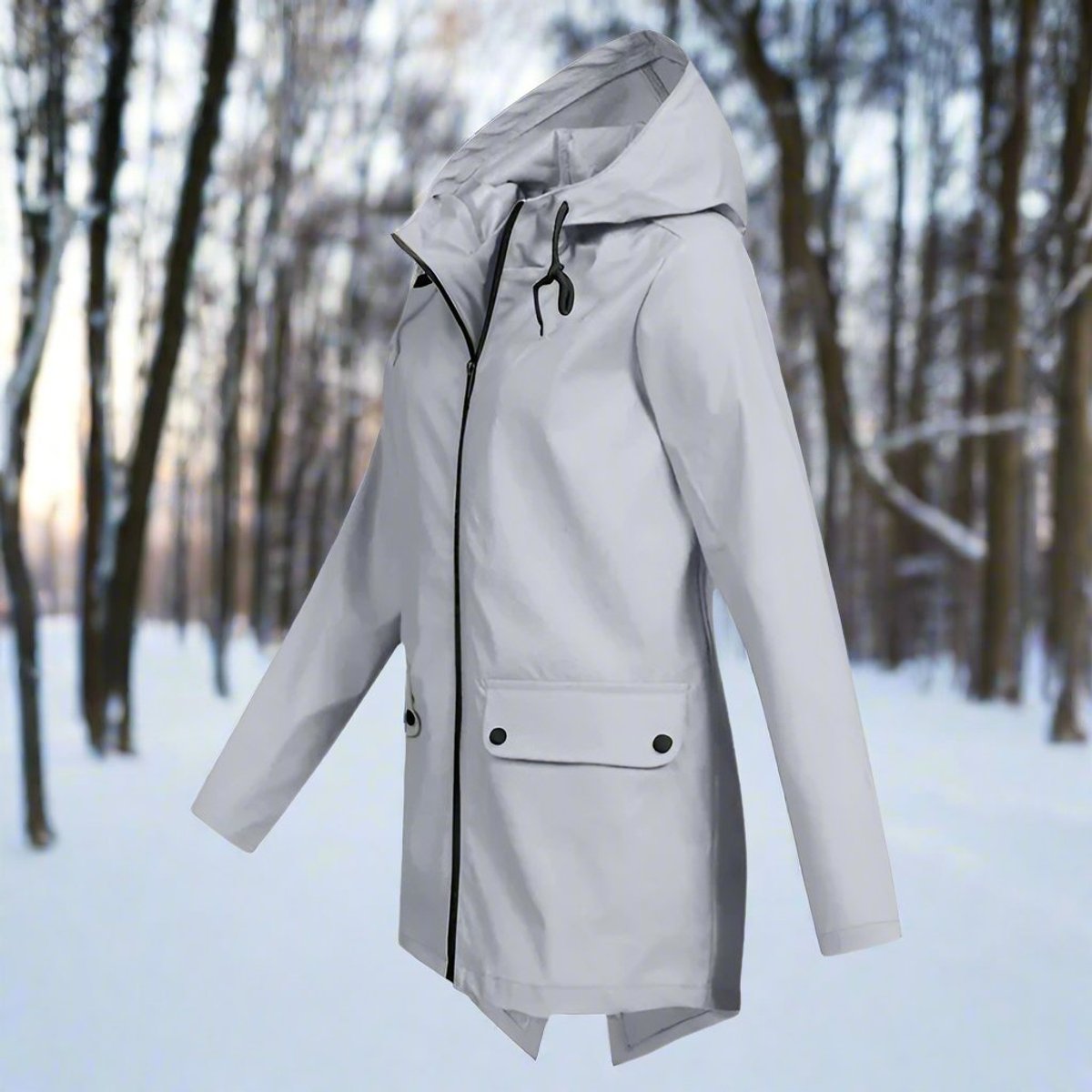 Women's Hooded Waterproof Zip-Up Rain Jacket with Pockets