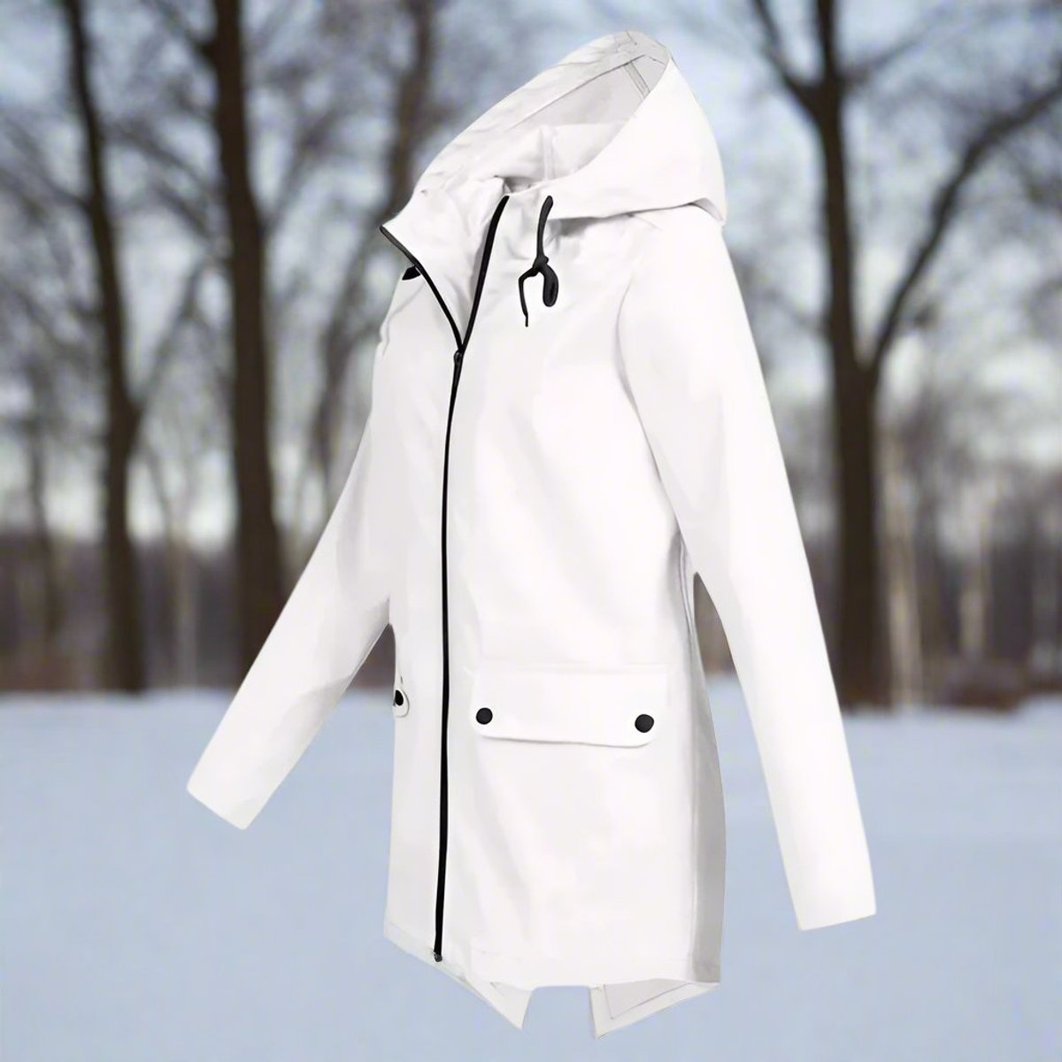 Women's Hooded Waterproof Zip-Up Rain Jacket with Pockets