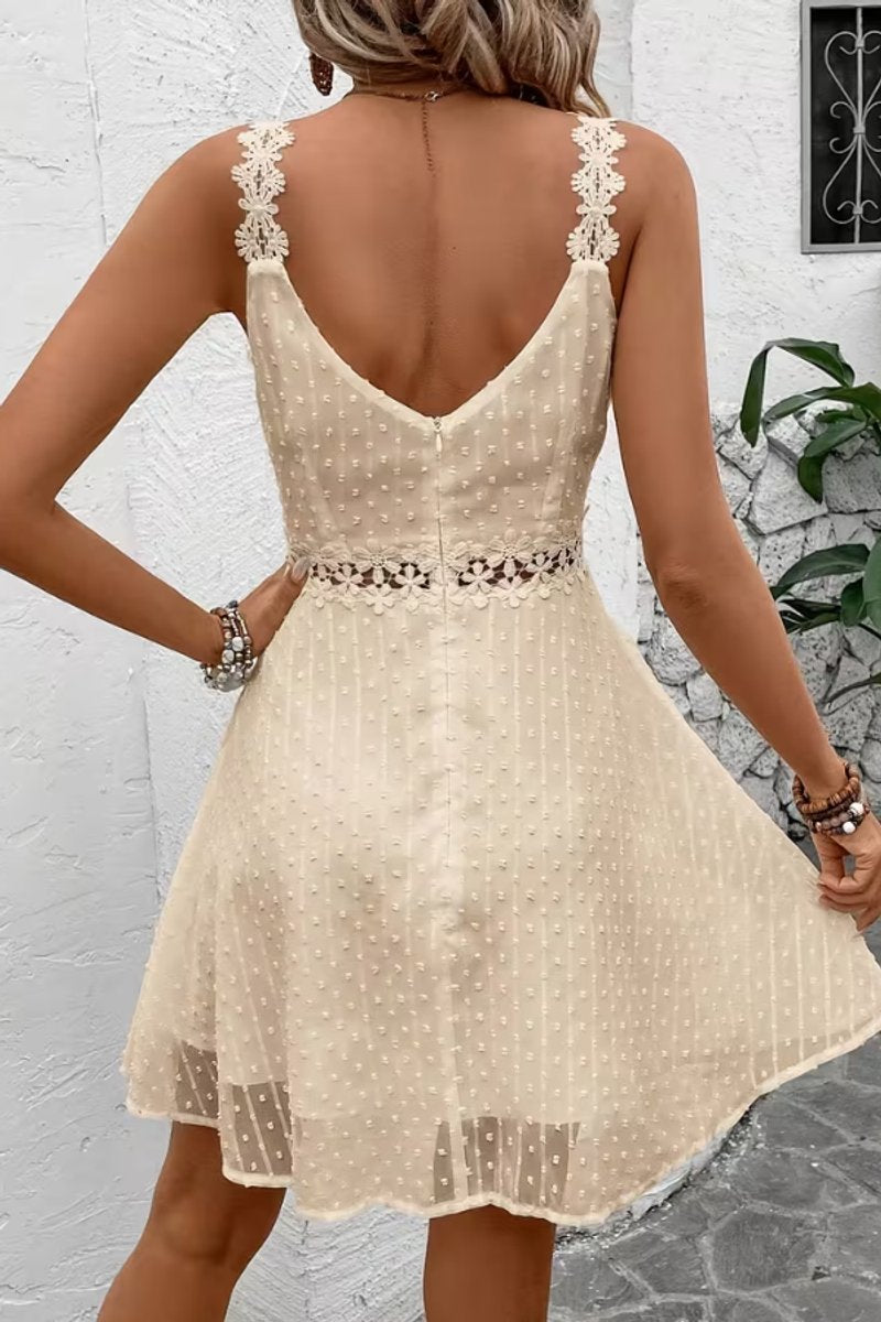 Women's Lace-Trim Swiss Dot Mesh Mini Cocktail Dress