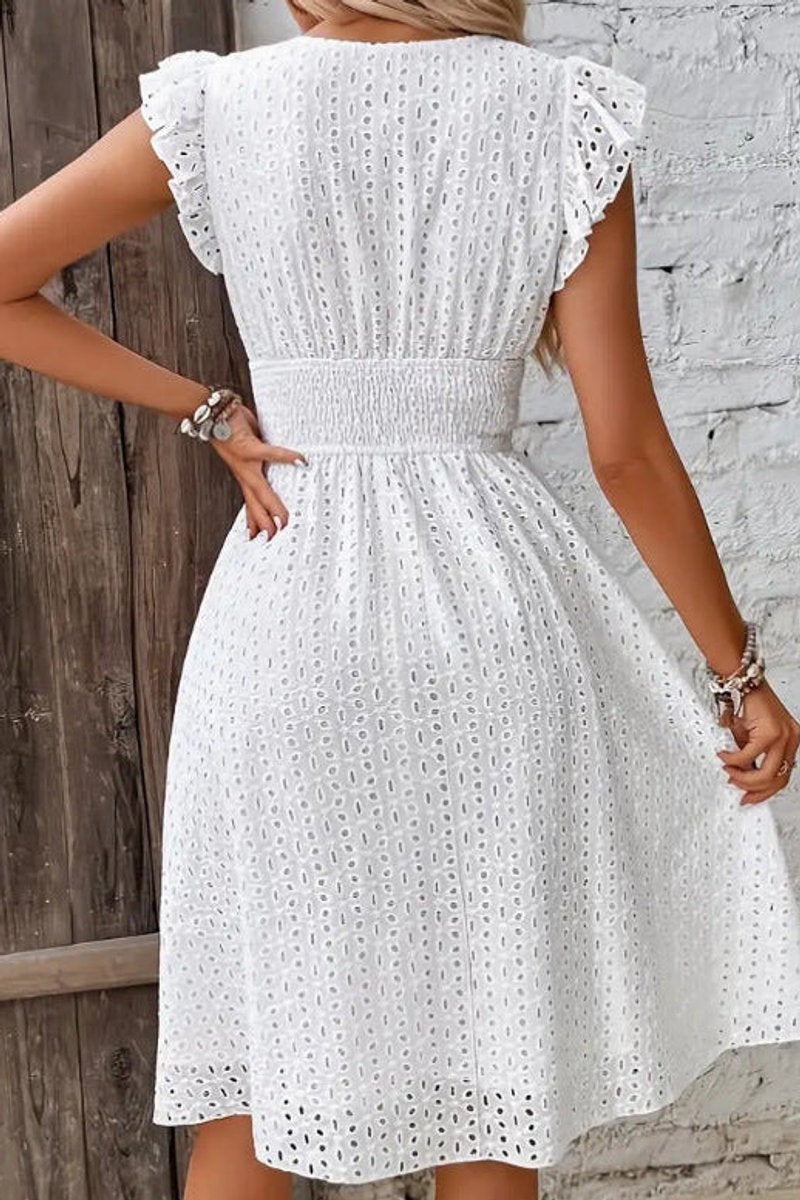 Women's Lace-Trim Swiss Dot Mesh Mini Cocktail Dress