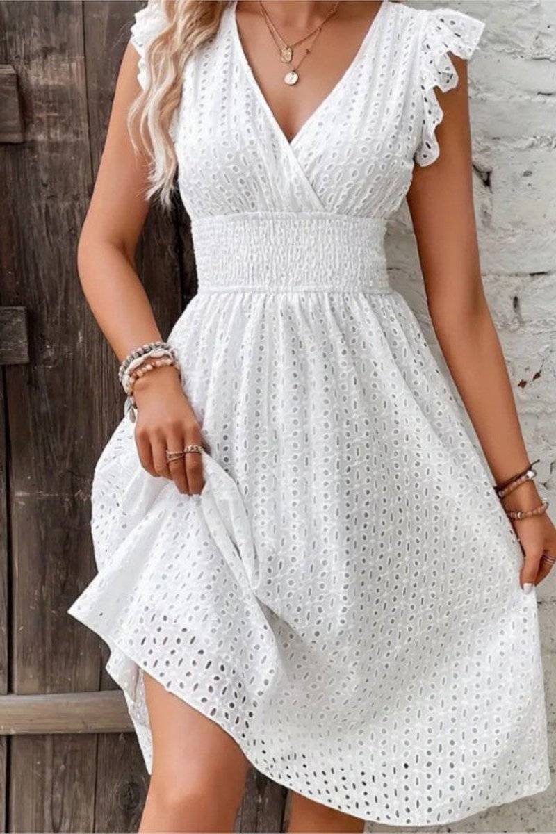 Women's Lace-Trim Swiss Dot Mesh Mini Cocktail Dress