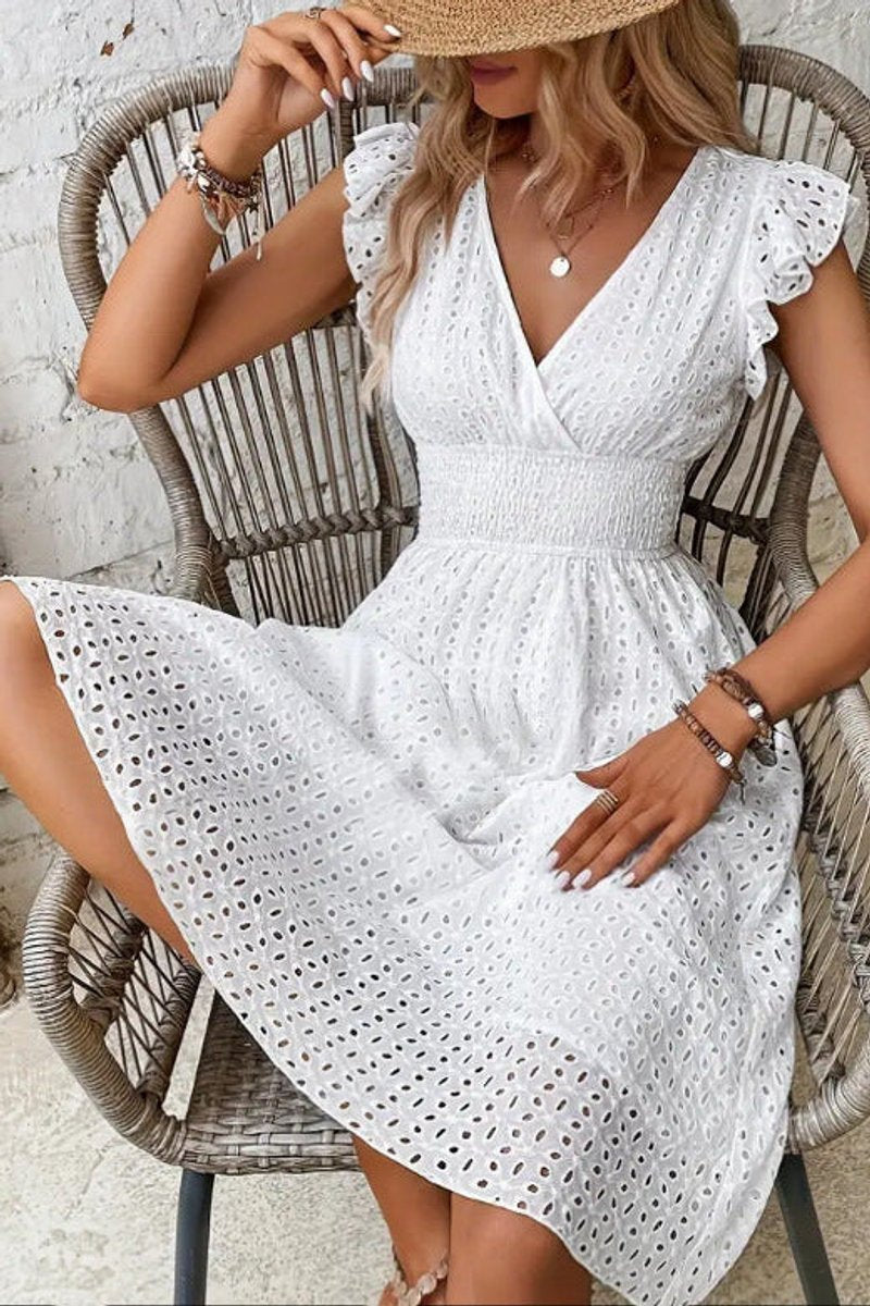 Women's Lace-Trim Swiss Dot Mesh Mini Cocktail Dress - White