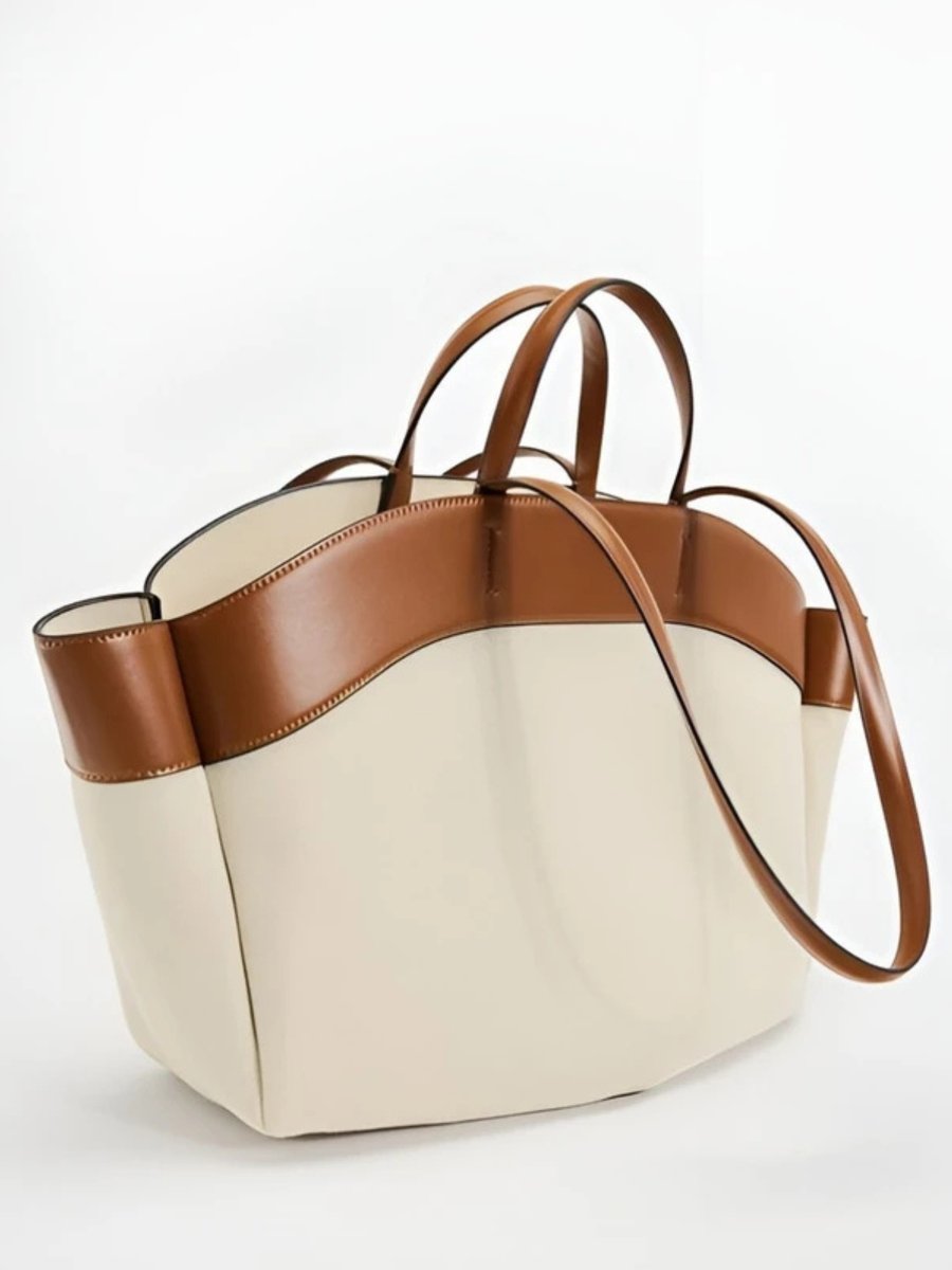 Women's Large Canvas Tote Bag Leather Trim Shoulder Bag