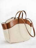Women's Large Canvas Tote Bag Leather Trim Shoulder Bag