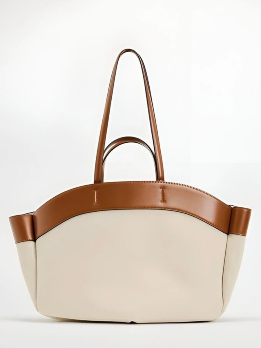 Women's Large Canvas Tote Bag Leather Trim Shoulder Bag