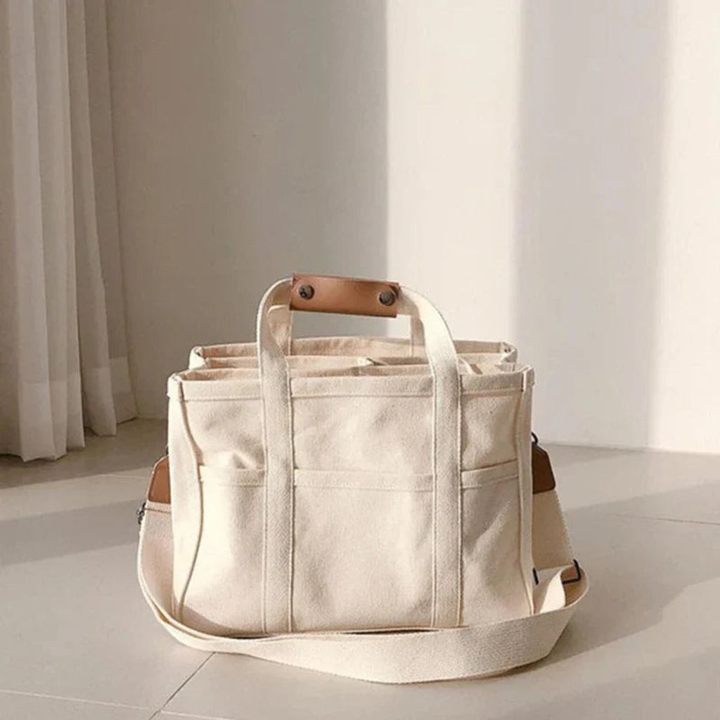Women's Large-Capacity Multi-Pocket Canvas Tote Bag Crossbody