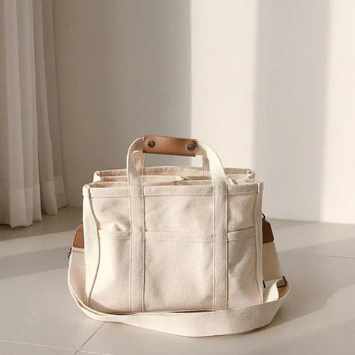 Women's Large-Capacity Multi-Pocket Canvas Tote Bag Crossbody