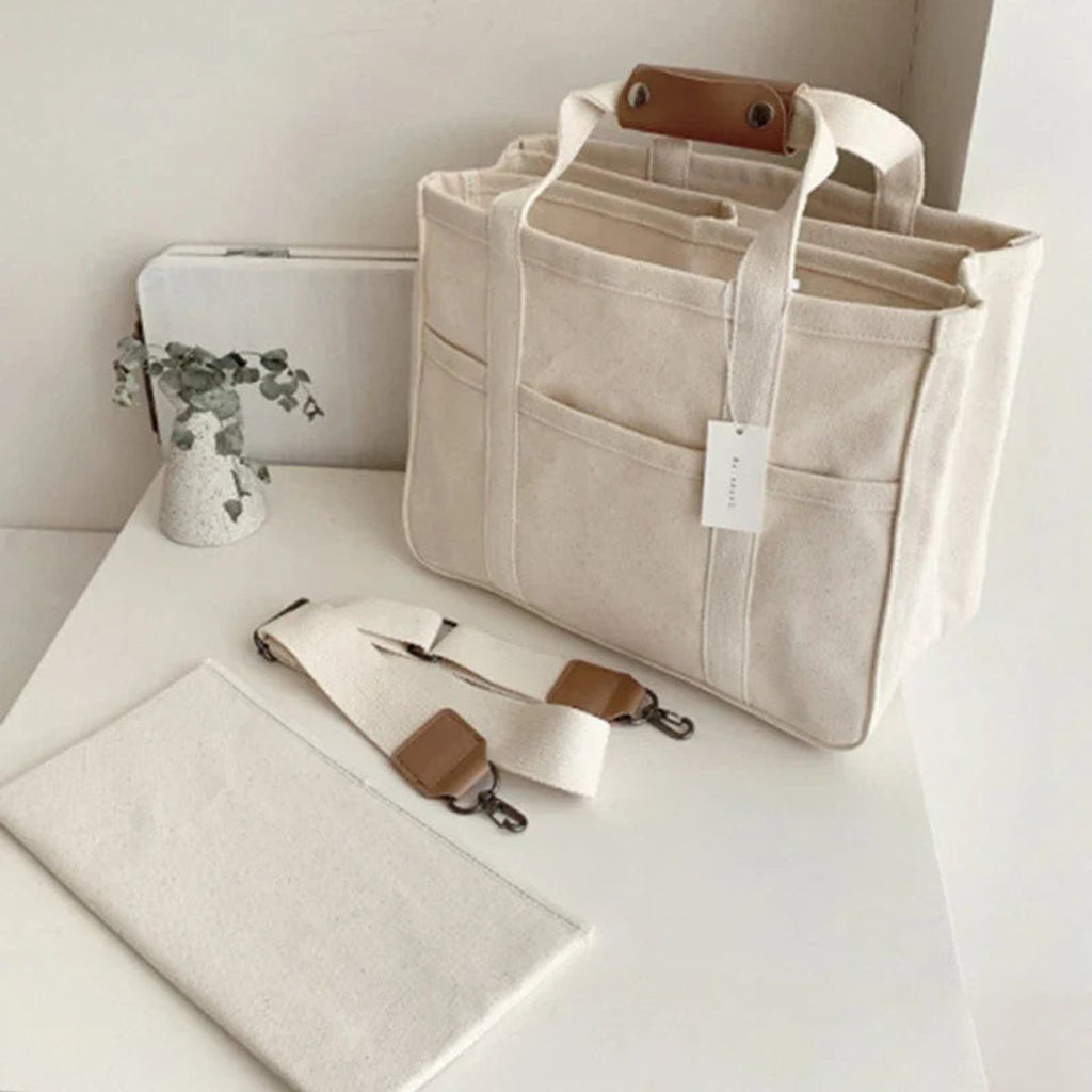 Women's Large-Capacity Multi-Pocket Canvas Tote Bag Crossbody